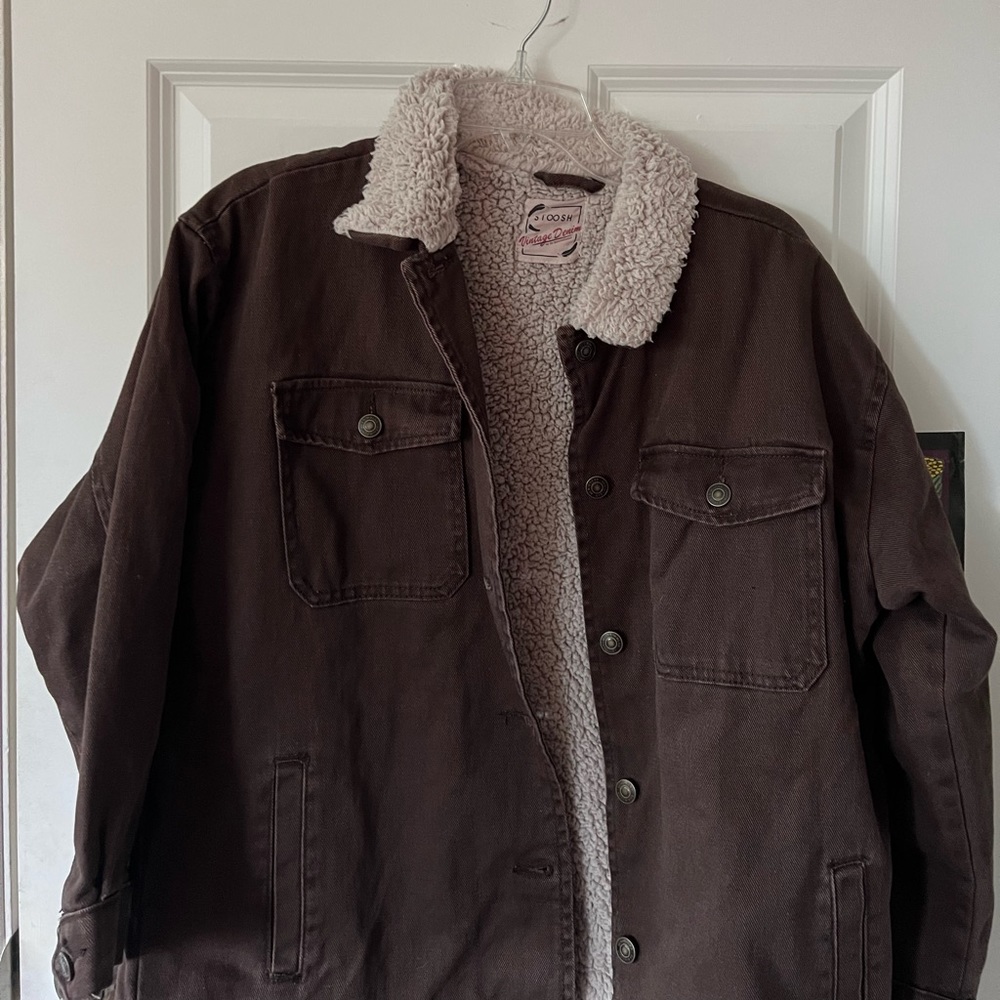 Macys fuzzy brown jean jacket